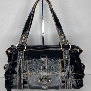 Charlie Lapson Genuine‎ Leather and Crocodile Embossed Black Handbag. P141